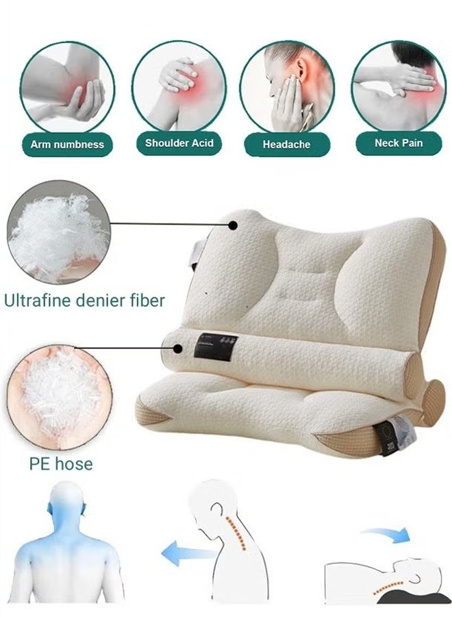Ergonomic Pillow, Cervical Support Comfortable Pillow, Neck Pillow Cervical Pillow for Neck Strain Relief, Neck Pillow for Sleeping,Cervical Contour Neck Support Pillows for Side Back Stomach Sleeper, Adjustable Orthopedic Pillow Filling with PE Hose - Image 4